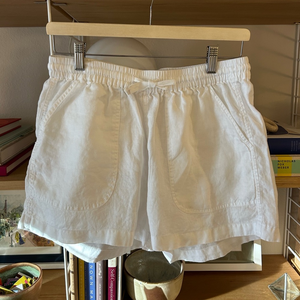 Quince Drawstring White Linen Shorts Medium